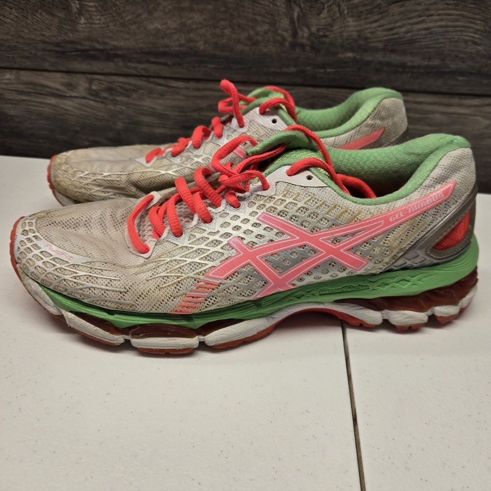 Asics Women's Gel Nimbus 17 Running Shoe White/Hot Coral Size 8‎ Walk Run Gym